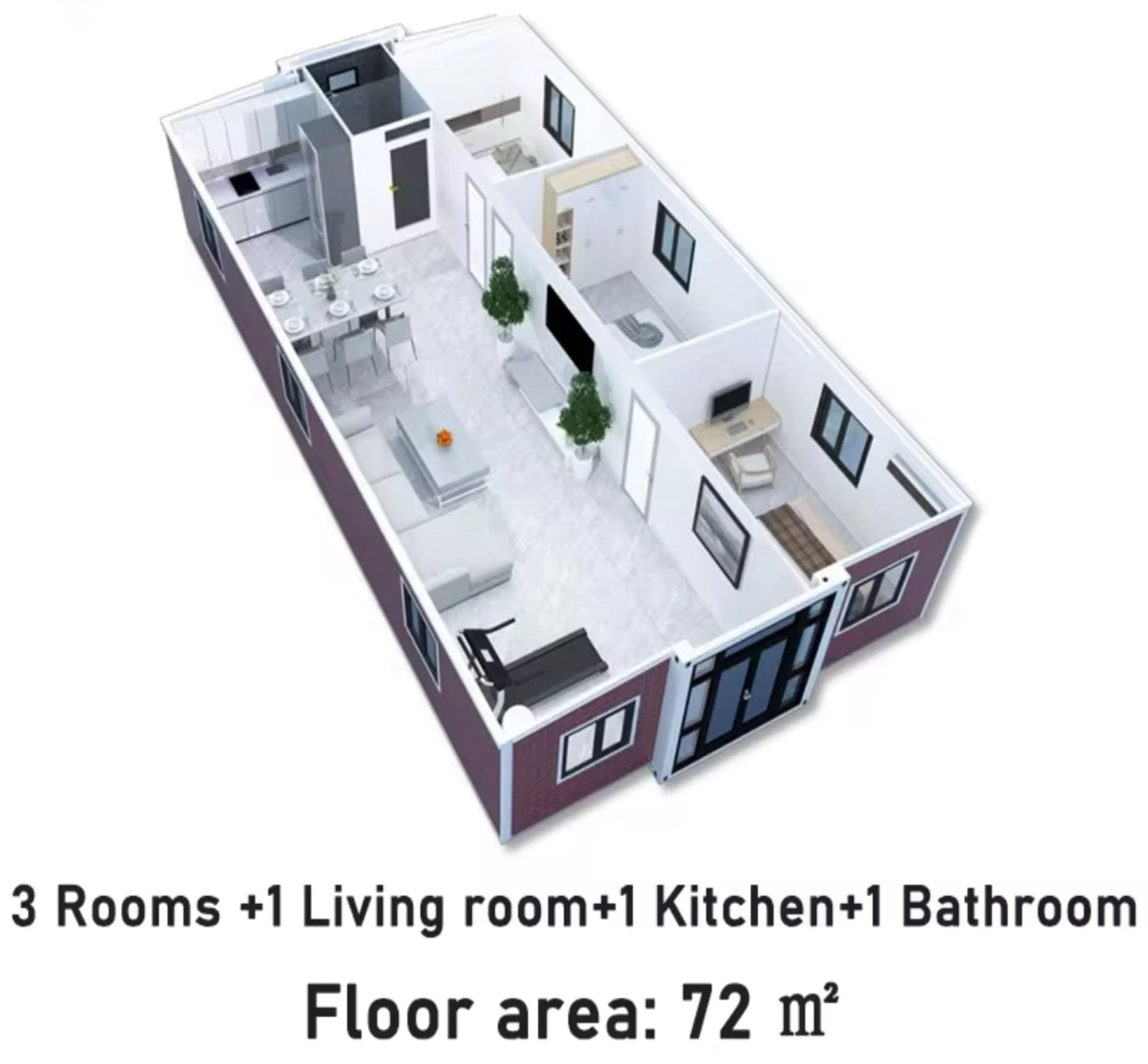 Portable Prefab Tiny Home for Sale 40ft Expandable Modular Homes with 3 Bedrooms 1 Kitchen & Bathroom, Customizable Mobile Container Foldable Tiny Houses to Live in for Adult