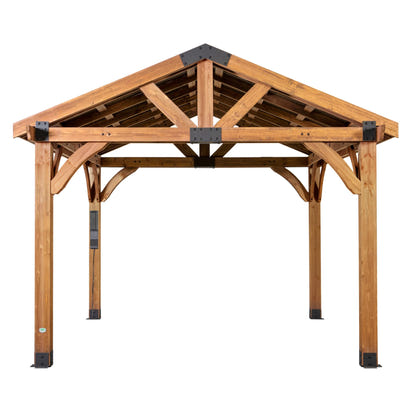 Backyard Discovery Arlington 12' x 12' Cedar Wood Outdoor Gazebo Pavilion with Hardtop Galvanized Steel Peak Roof, Snow Support, Wind Resistance, PowerPort, Shade for Garden, Patio, Deck, Entertaining