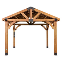 Backyard Discovery Arlington 12' x 12' Cedar Wood Outdoor Gazebo Pavilion with Hardtop Galvanized Steel Peak Roof, Snow Support, Wind Resistance, PowerPort, Shade for Garden, Patio, Deck, Entertaining