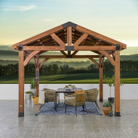 Backyard Discovery Arlington 12' x 12' Cedar Wood Outdoor Gazebo Pavilion with Hardtop Galvanized Steel Peak Roof, Snow Support, Wind Resistance, PowerPort, Shade for Garden, Patio, Deck, Entertaining